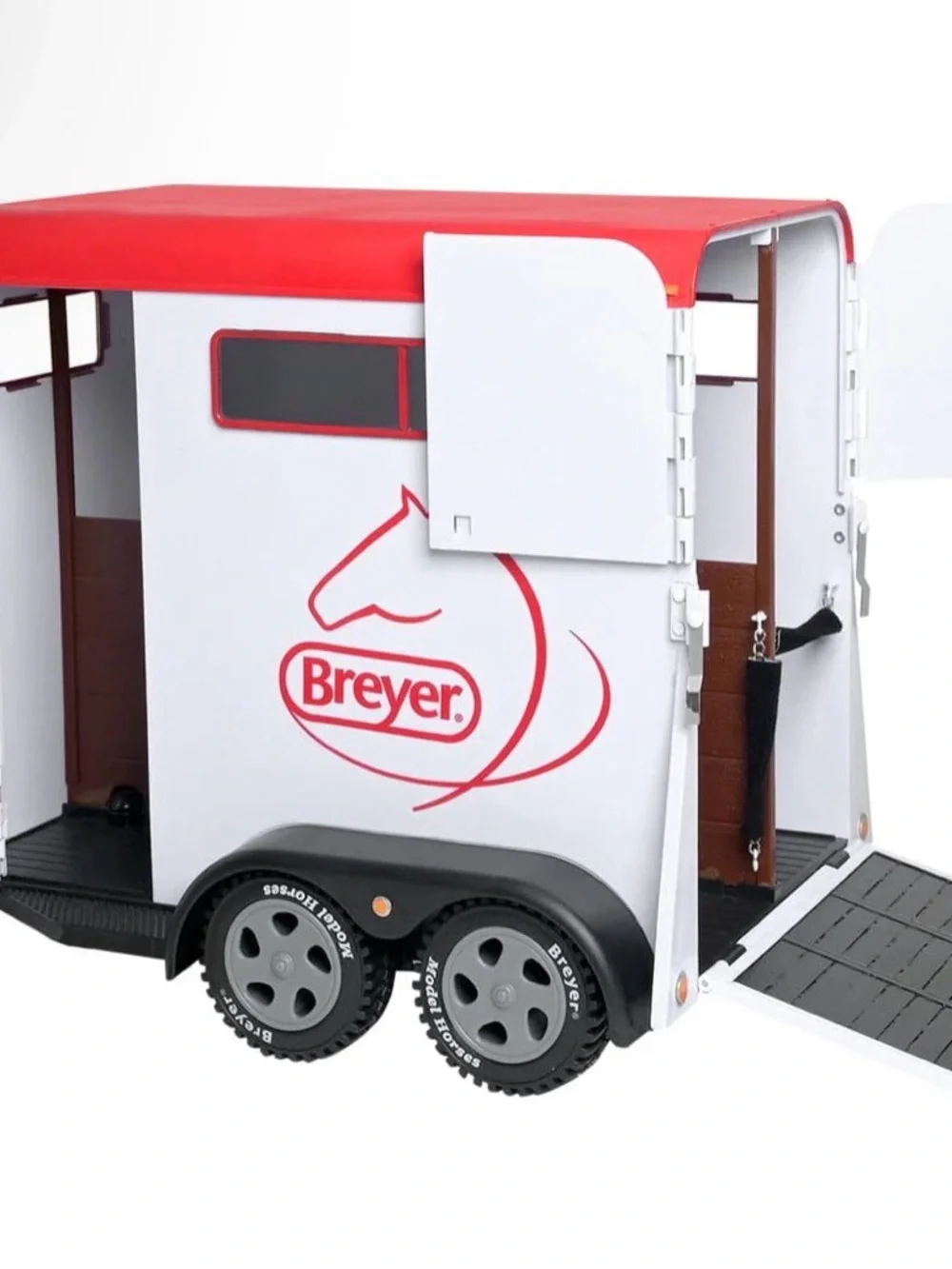 Breyer Red Pickup Truck with White Horse Trailer and Saddle